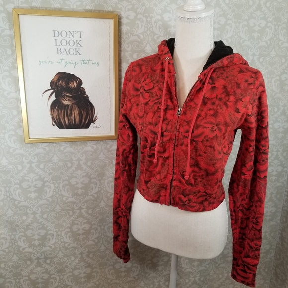 Lucky Brand Tops - Lucky Brand Red & Black Hooded Sweatshirt